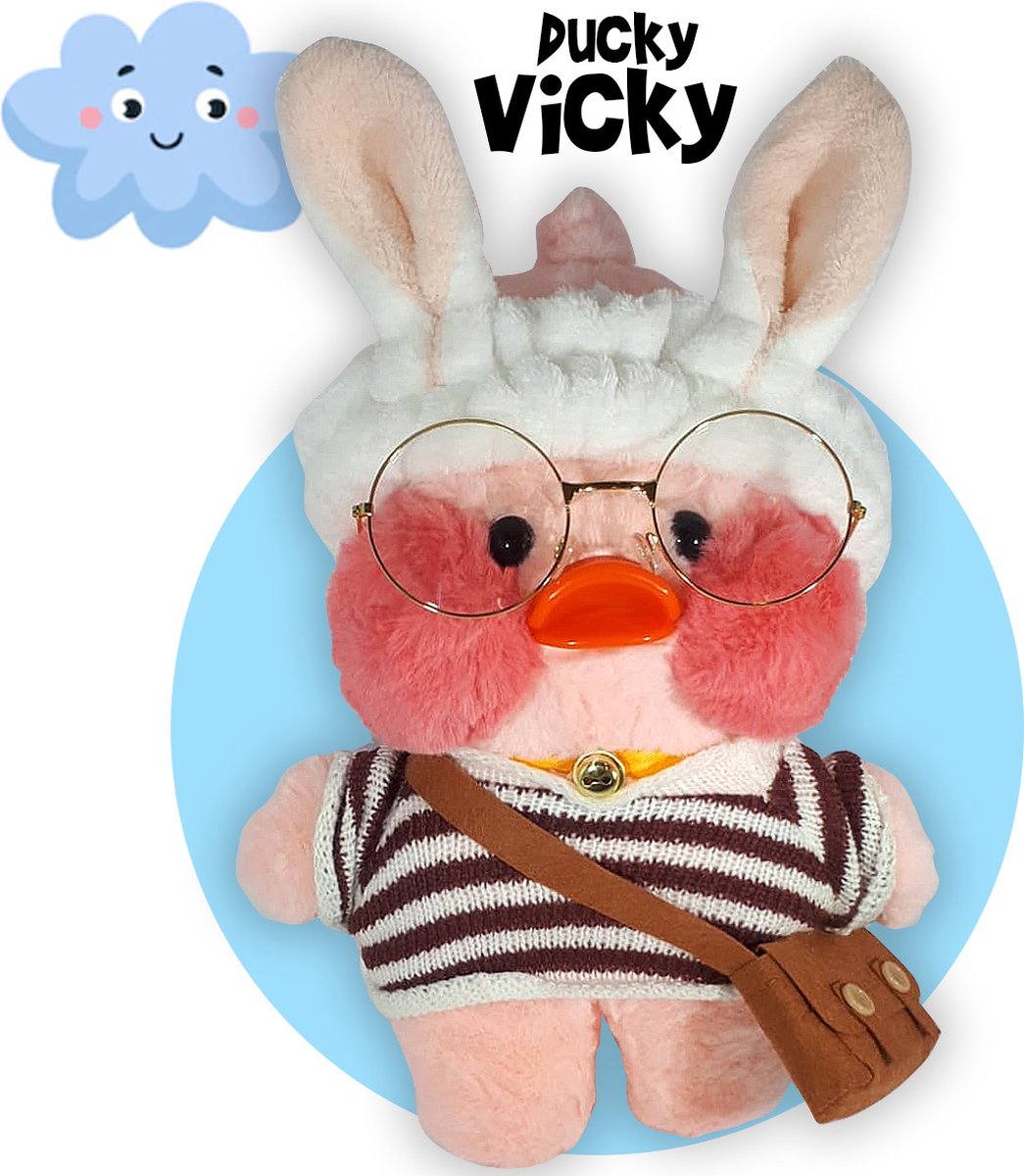 Ducky Vicky - Paper Duck Lalafanfan Eend Pluche Knuffel 30 cm {TikTok Kawaii Plush Toy | Speelgoed knuffeldier knuffeleend voor kinderen jongens meisjes | PaperDuck, Eendje, Pasen, Set Kleren Kleertjes Kleding lalafanfan Ducky}